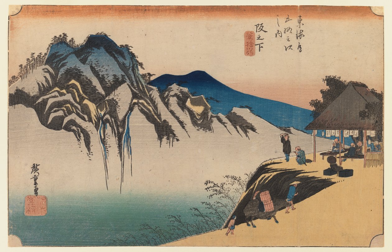 Sakanoshita: o Throwing Away the Brush Peak, placa 49 da primeira série Tokaido, c.1834 (impressão xilogravura colorida) de Utagawa Hiroshige