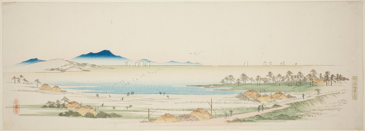 Salt Beach em Gyotoku (Gyotoku shiohama no zu), de uma série sem título de vistas famosas dos subúrbios de Edo de Utagawa Hiroshige