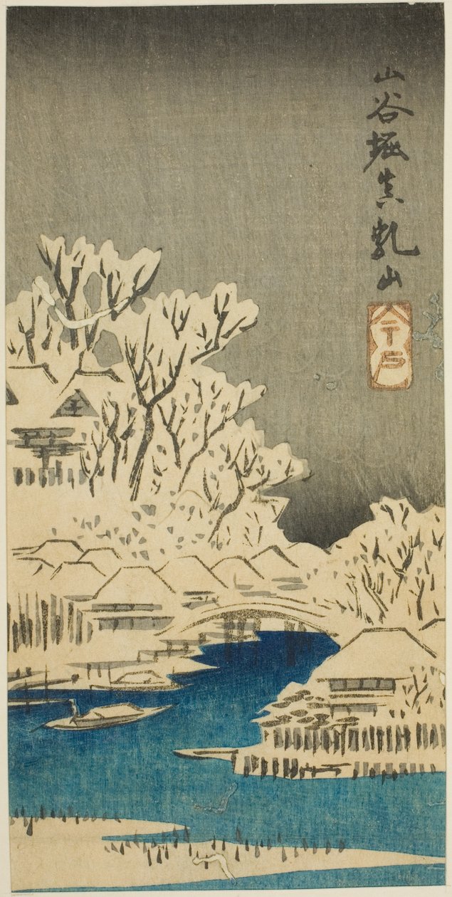 Sanya Canal e Matsuchi Hill (Sanyabori Matsuchiyama), seção de uma folha da série "Recortes de lugares famosos em Edo (Harimaze Koto meisho)" de Utagawa Hiroshige