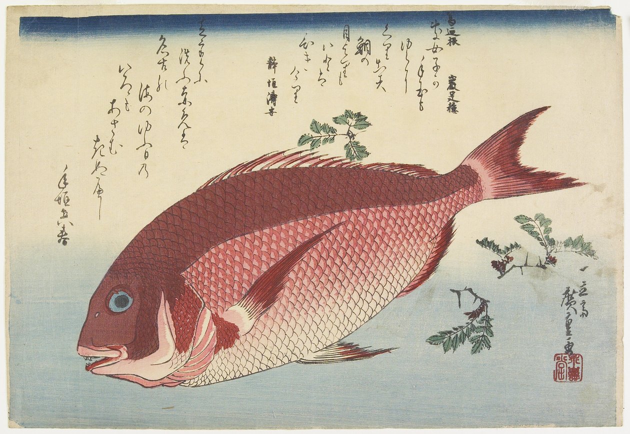 Sargo e Sansho_Sprigs, c. 1832 de Utagawa Hiroshige
