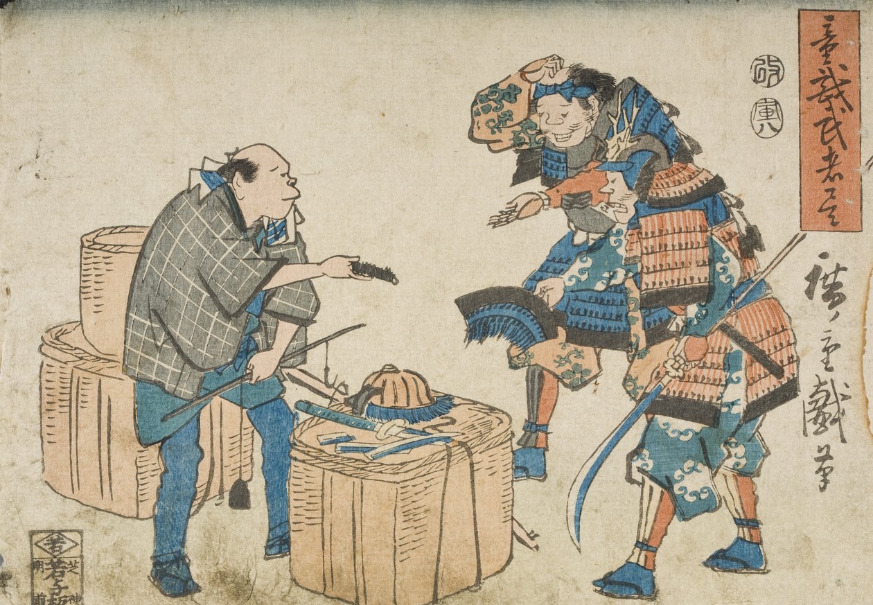 Venda de armaduras a um comerciante de sucata de Utagawa Hiroshige