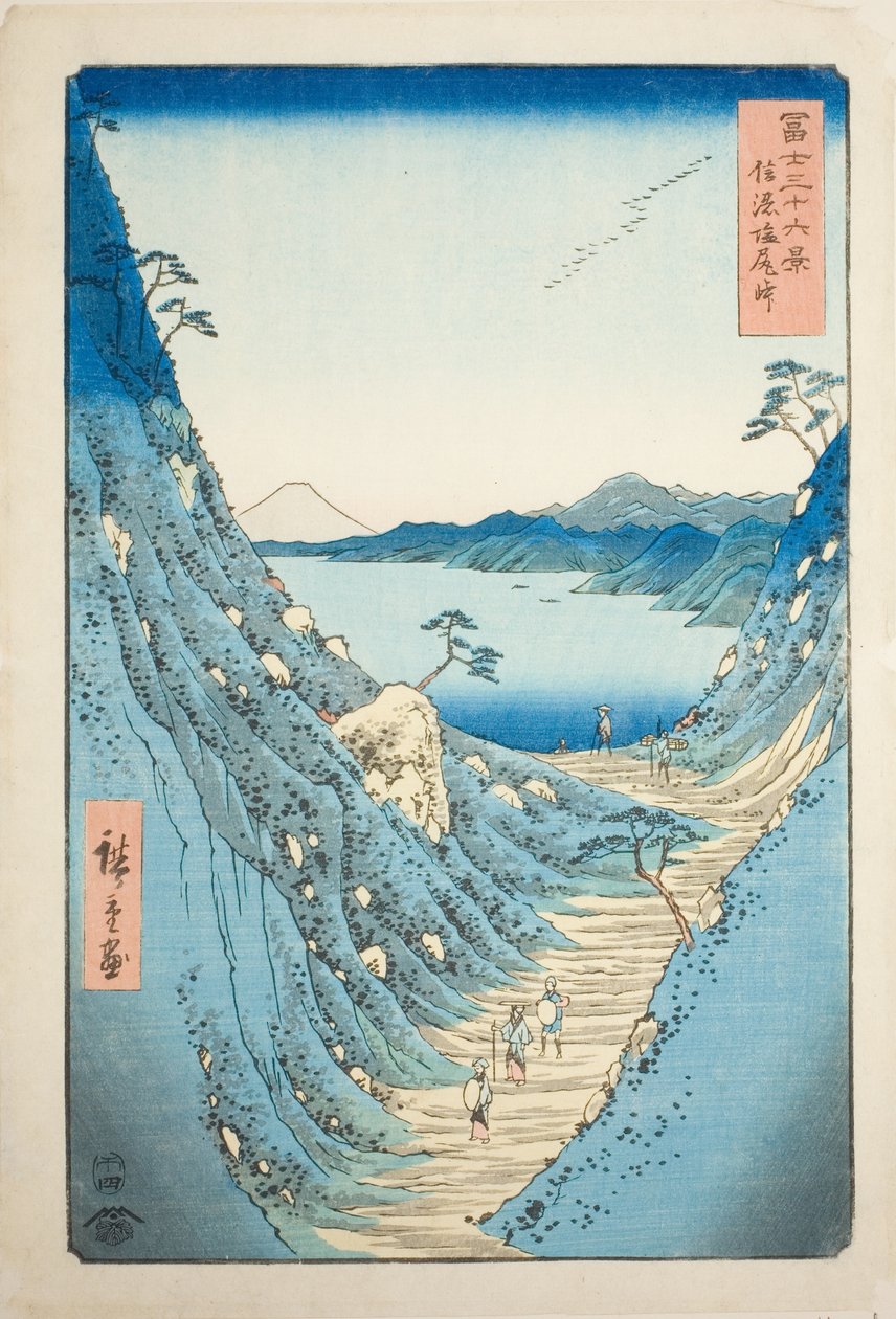 Shiojiri Pass na província de Shinano (Shinano Shiojiri toge), da série "Trinta e seis vistas do Monte Fuji (Fuji sanjurokkei)" de Utagawa Hiroshige