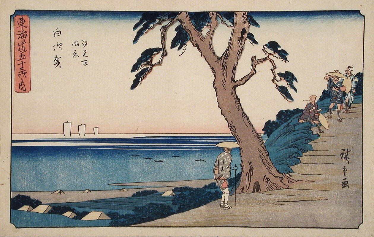 Shirasuka, Vista da encosta de Shiomizaka de Utagawa Hiroshige