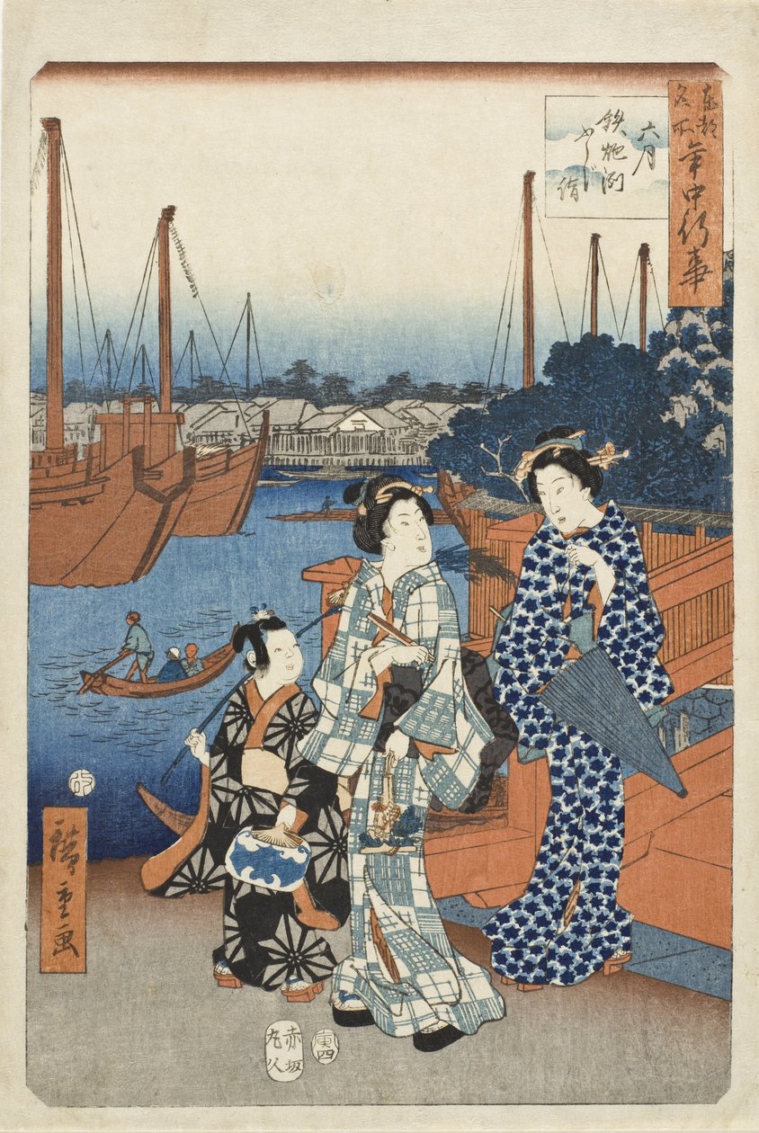 Sexto mês, visita para ver o Fuji, Teppozu de Utagawa Hiroshige