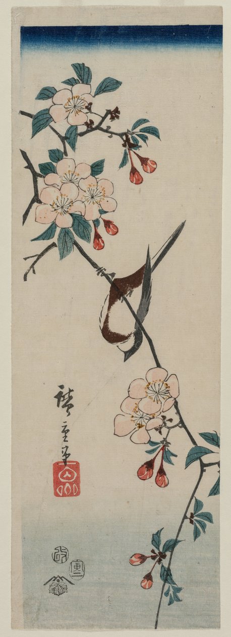 Pequeno pássaro (Andorinha?) em Cherry Branch de Utagawa Hiroshige