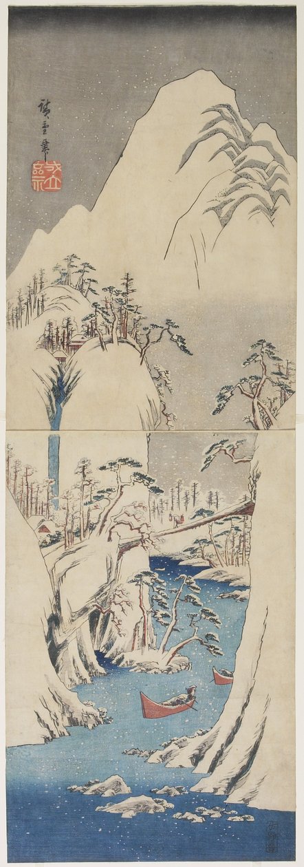 Cena da neve pelo rio Fuji, c. 1842 de Utagawa Hiroshige