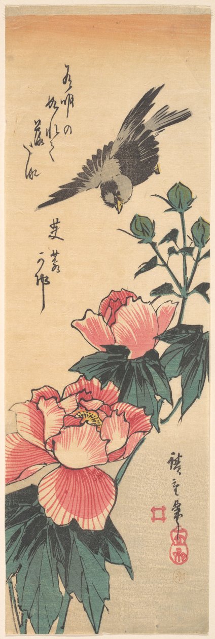 Pardal e hibisco de Utagawa Hiroshige
