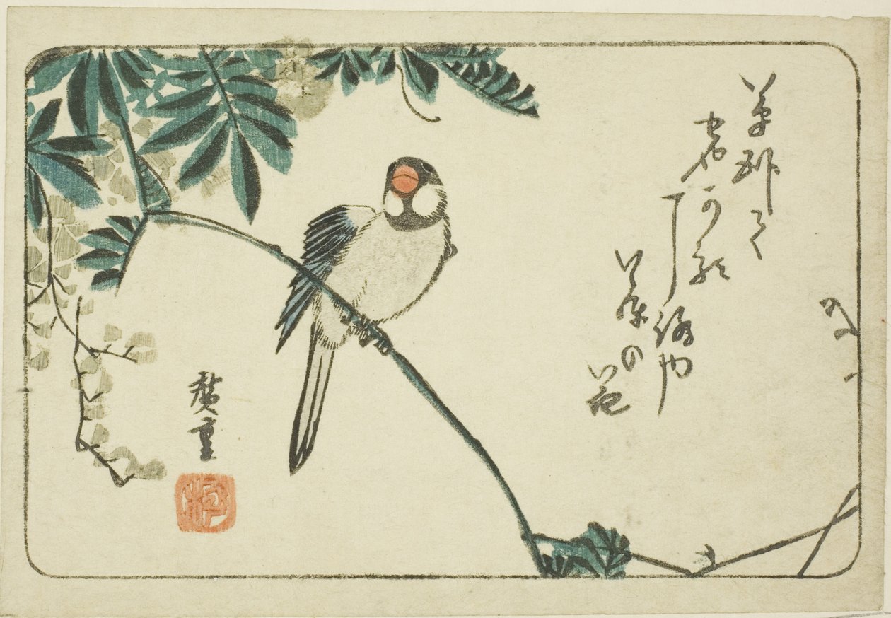 Pardal e glicínias de Utagawa Hiroshige