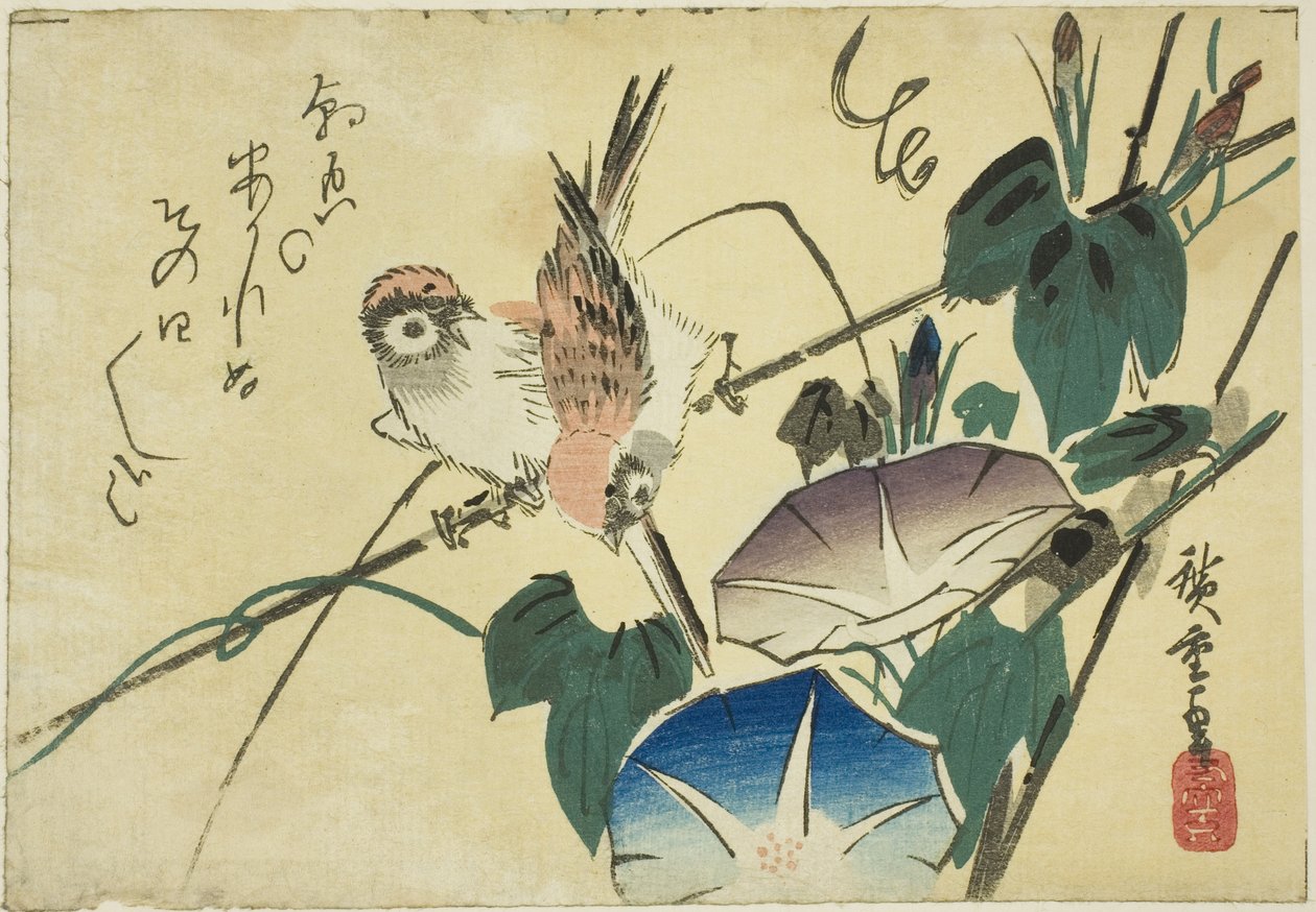 Pardais e glórias da manhã de Utagawa Hiroshige
