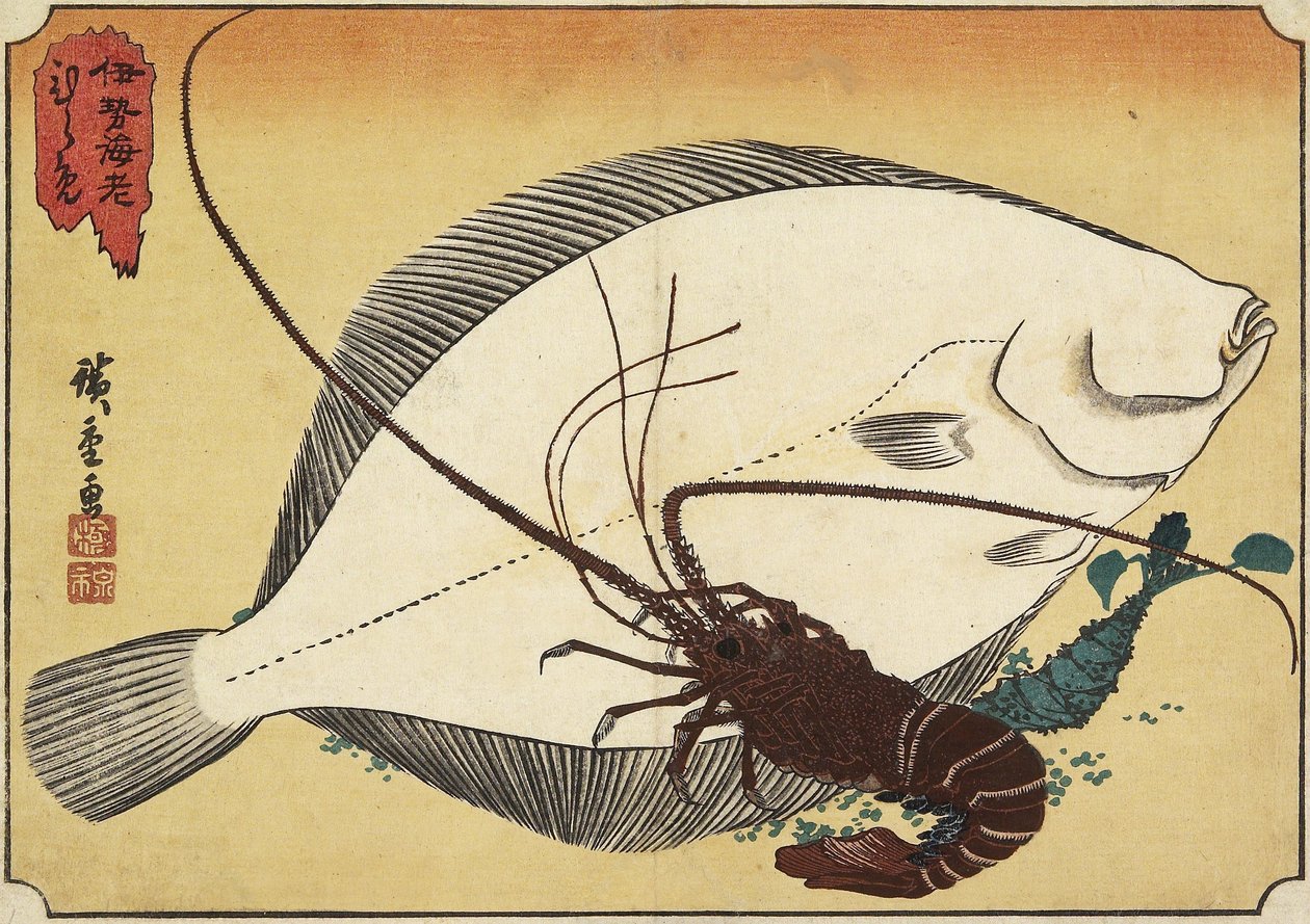 Lagosta e Solha, início do século XIX de Utagawa Hiroshige