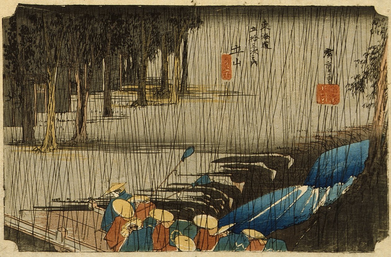 Chuva de primavera em Tsuchiyama de Utagawa Hiroshige