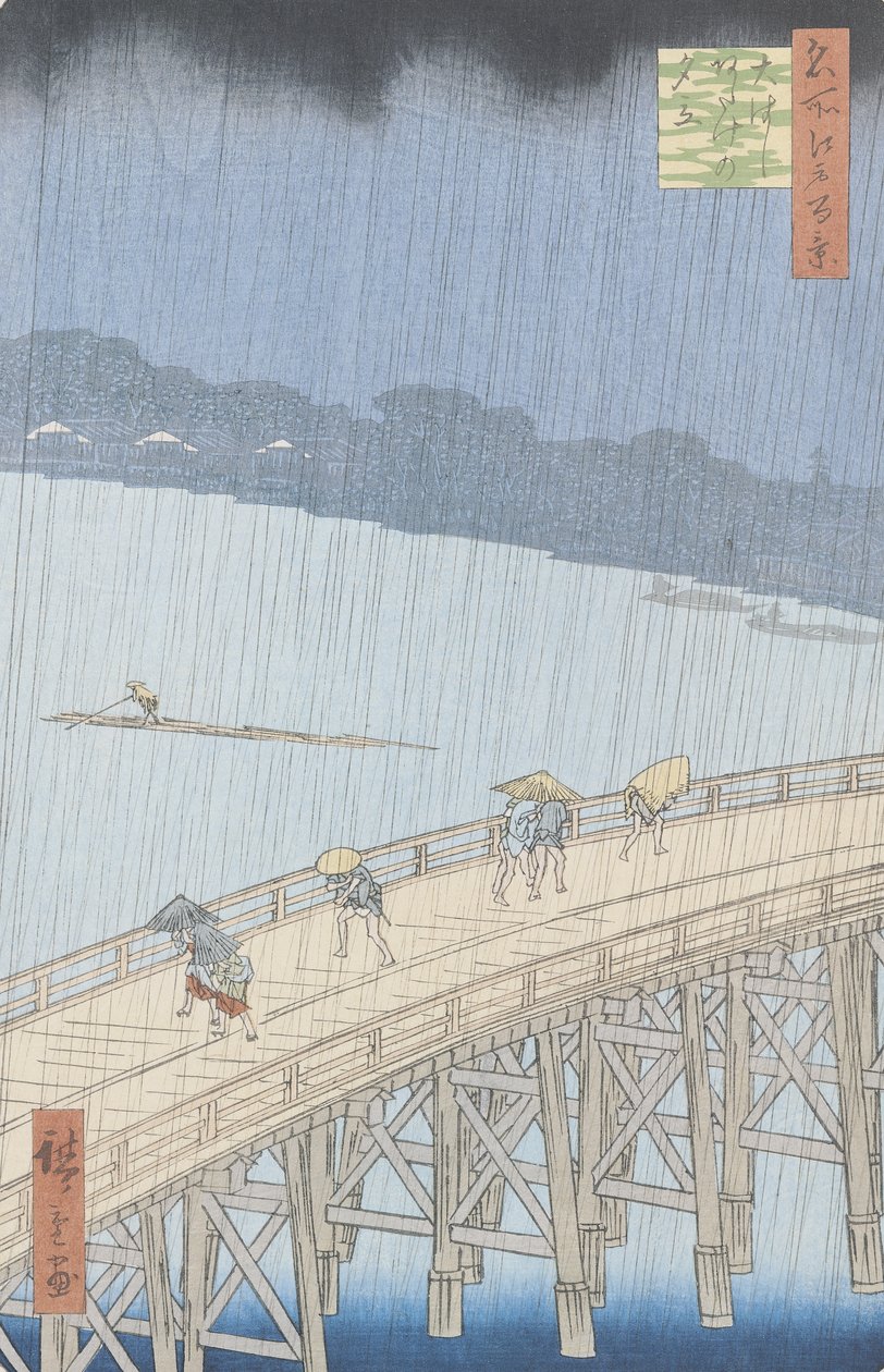 Chuveiro repentino na ponte Ohashi em Ataka, da série "100 Vistas de Edo", 1857 (impressão em xilogravura) (ver também 66101) de Utagawa Hiroshige