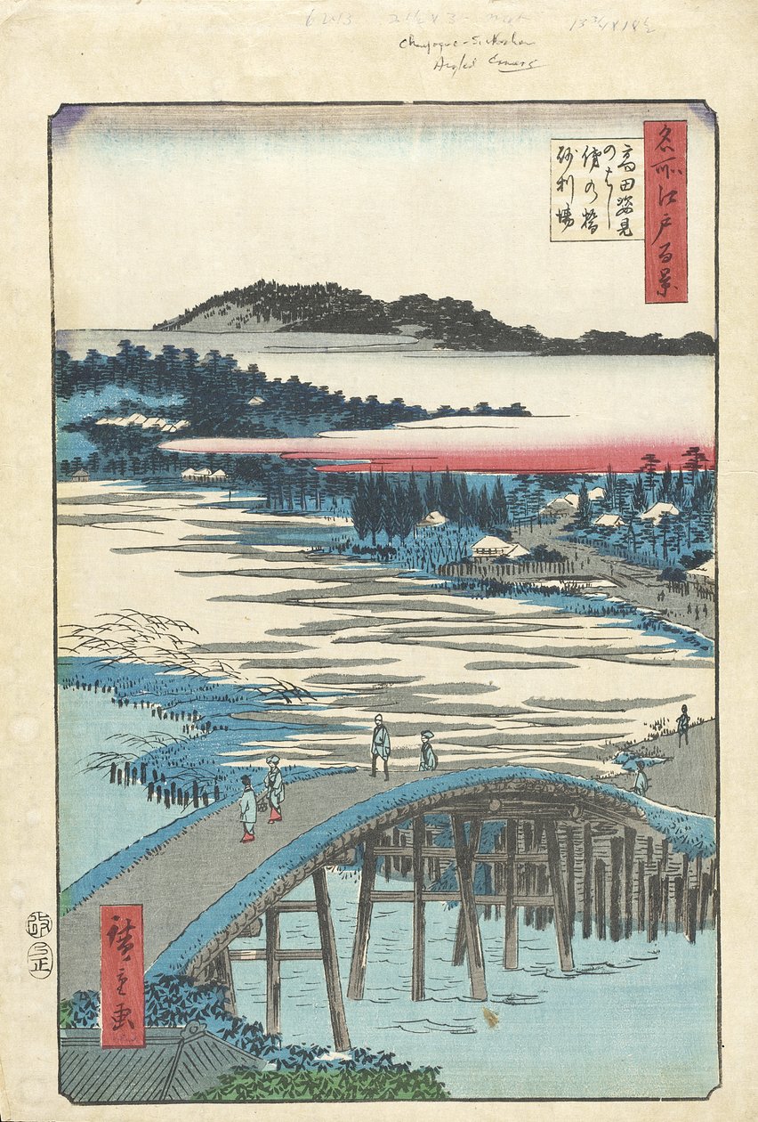 Ponte Sugatami, ponte Omokage e Jariba em Takata de Utagawa Hiroshige