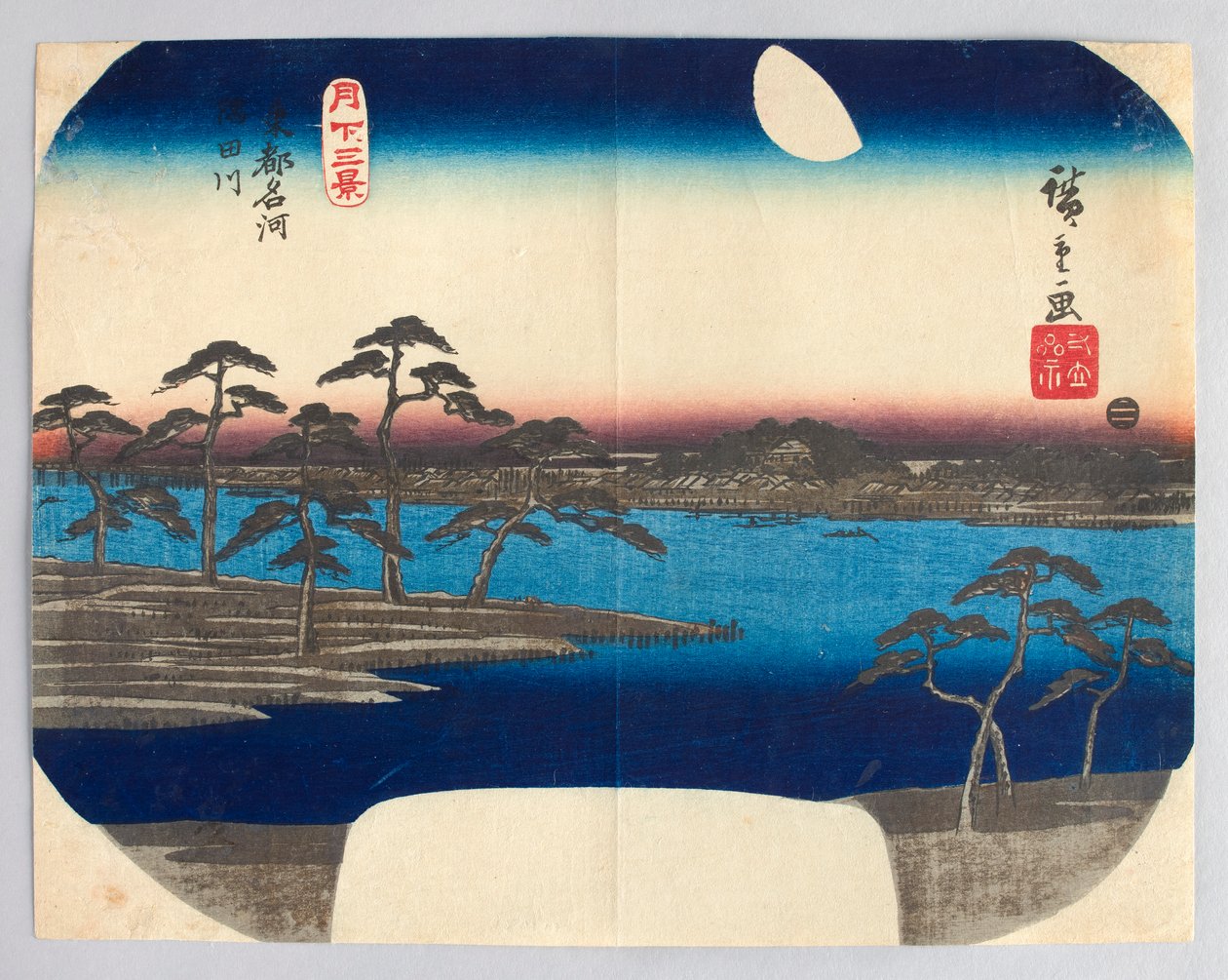 O rio Sumida, um rio famoso da Capital Oriental, da série «Três Vistas ao Luar» de Utagawa Hiroshige