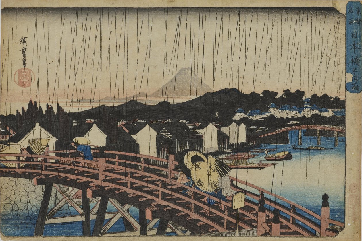 Chuva de sol na ponte Nihonbashi, da série «Lugares célebres da capital oriental» de Utagawa Hiroshige