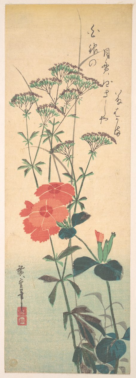Prächtige Nelken und Chinesische Agrimonie de Utagawa Hiroshige