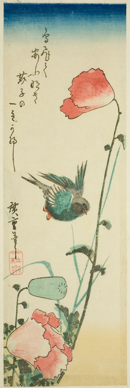 Andorinha e papoilas de Utagawa Hiroshige