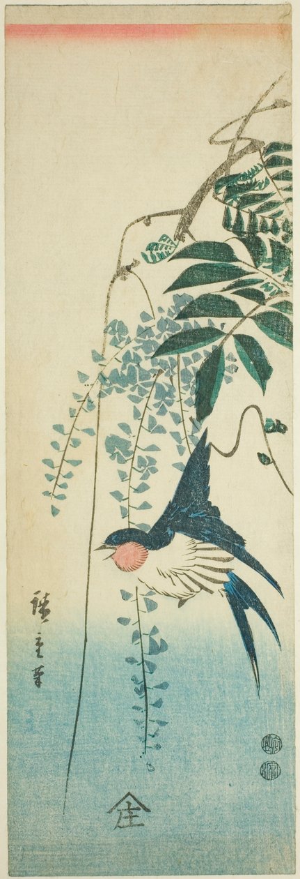 Andorinha e glicínias de Utagawa Hiroshige