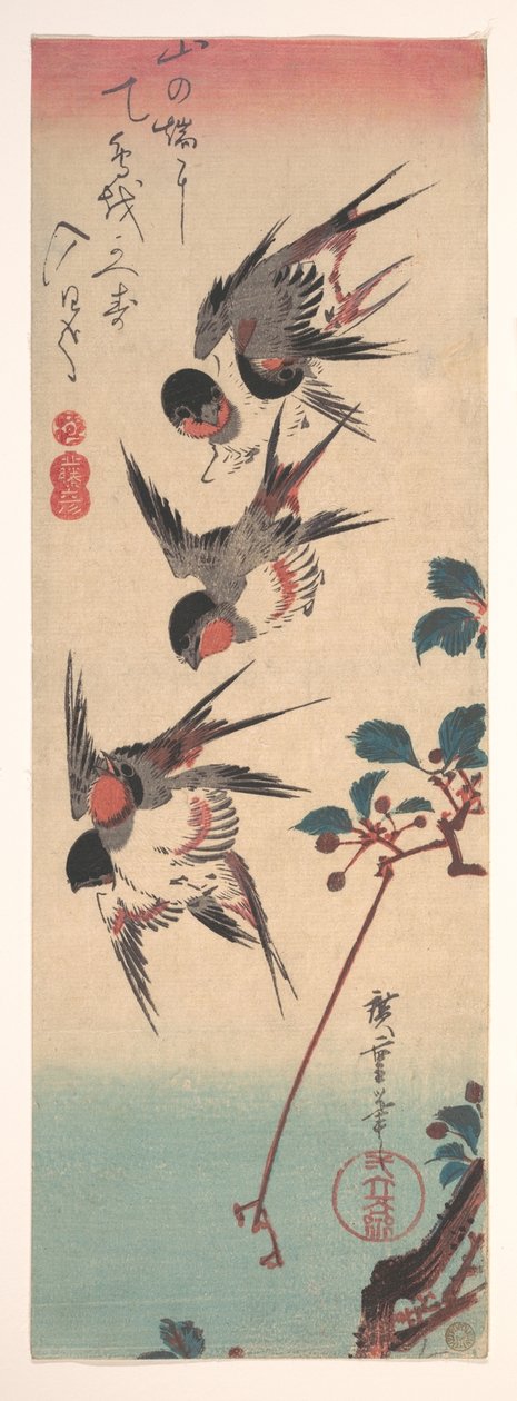 Schwalben und Wildkirsche de Utagawa Hiroshige