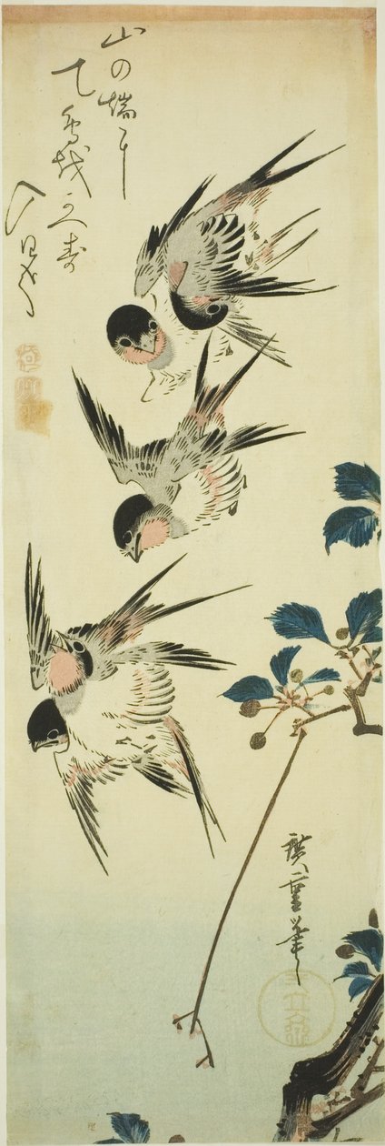 Andorinhas e ramo de floração de Utagawa Hiroshige