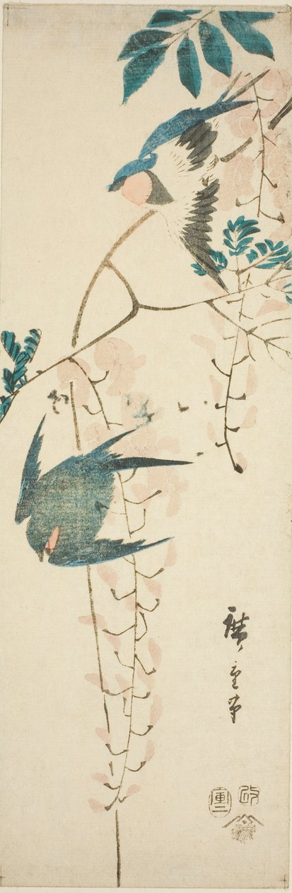 Andorinhas e glicínias de Utagawa Hiroshige