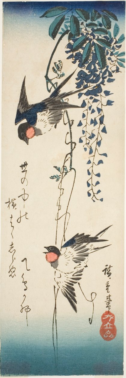 Andorinhas e glicínias de Utagawa Hiroshige