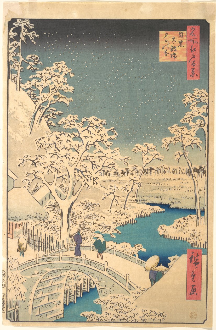 Ponte Taiko, Meguro, numa noite de neve de Utagawa Hiroshige