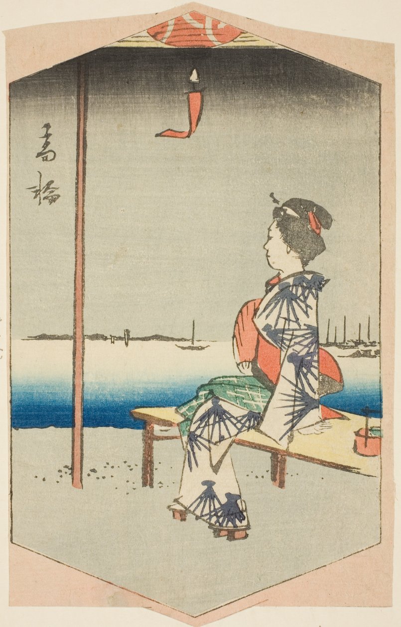 Takanawa, seção de uma folha da série "Fotos recortadas de lugares famosos em Edo (Edo meisho harimaze zue)" de Utagawa Hiroshige