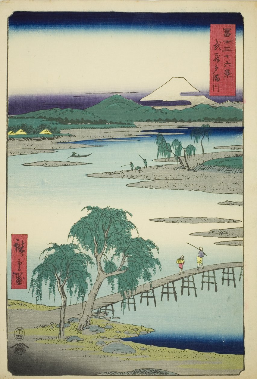 Rio Tama na província de Musashi (Musashi Tamagawa), da série "Trinta e seis vistas do Monte Fuji (Fuji sanjurokkei)" de Utagawa Hiroshige