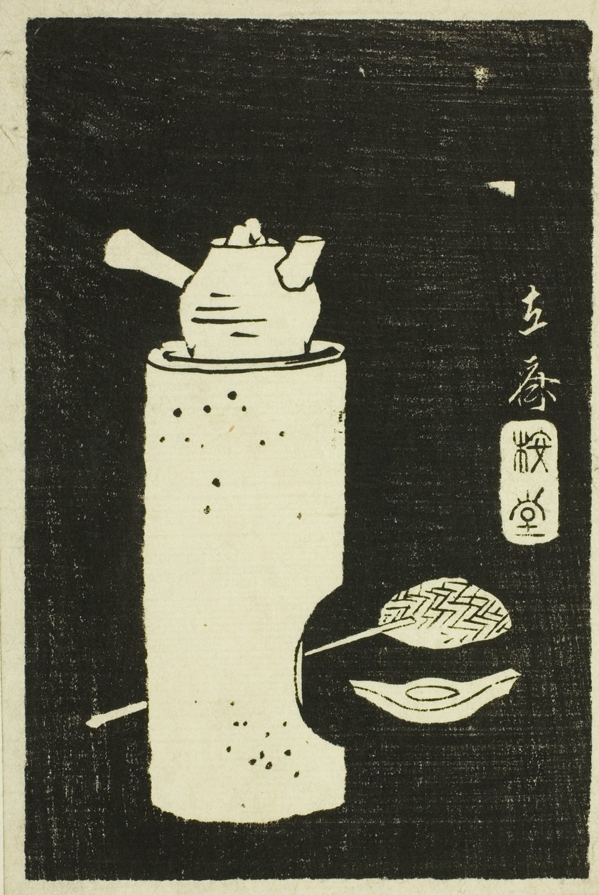 Chaleira de Chá, seção de uma folha da série "Espelho de Pedras Rubricas de Vistas das Províncias" (Kohon meihitsu ishizuri kagami) de Utagawa Hiroshige