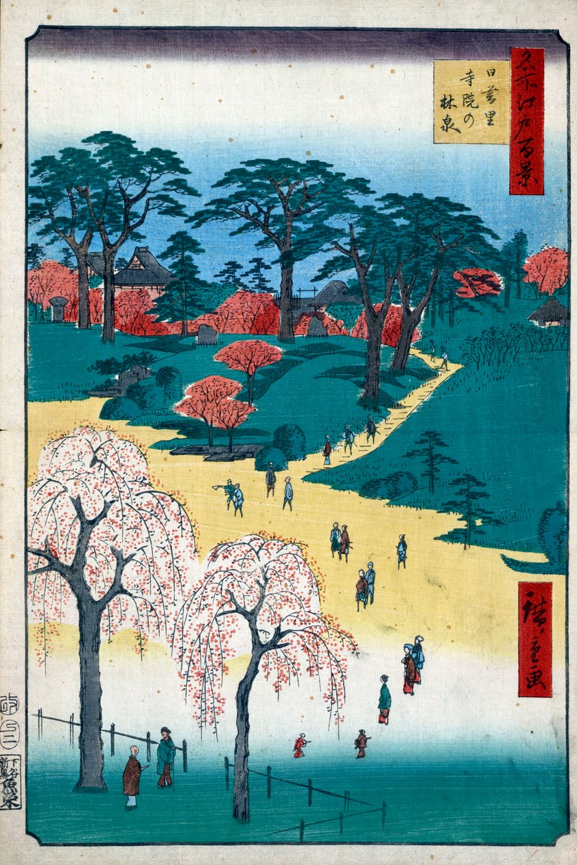 Jardins do templo em Nippori Cem vistas famosas de Edo, 1856-1858. de Utagawa Hiroshige