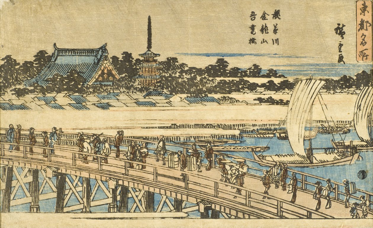 O rio Asakusa, o templo Kinryūzan e a ponte Azuma de Utagawa Hiroshige