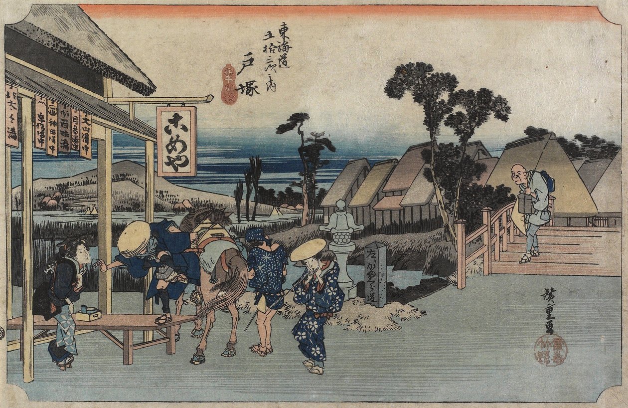 O Garfo de Motomachi, Totsuka, c. de Utagawa Hiroshige