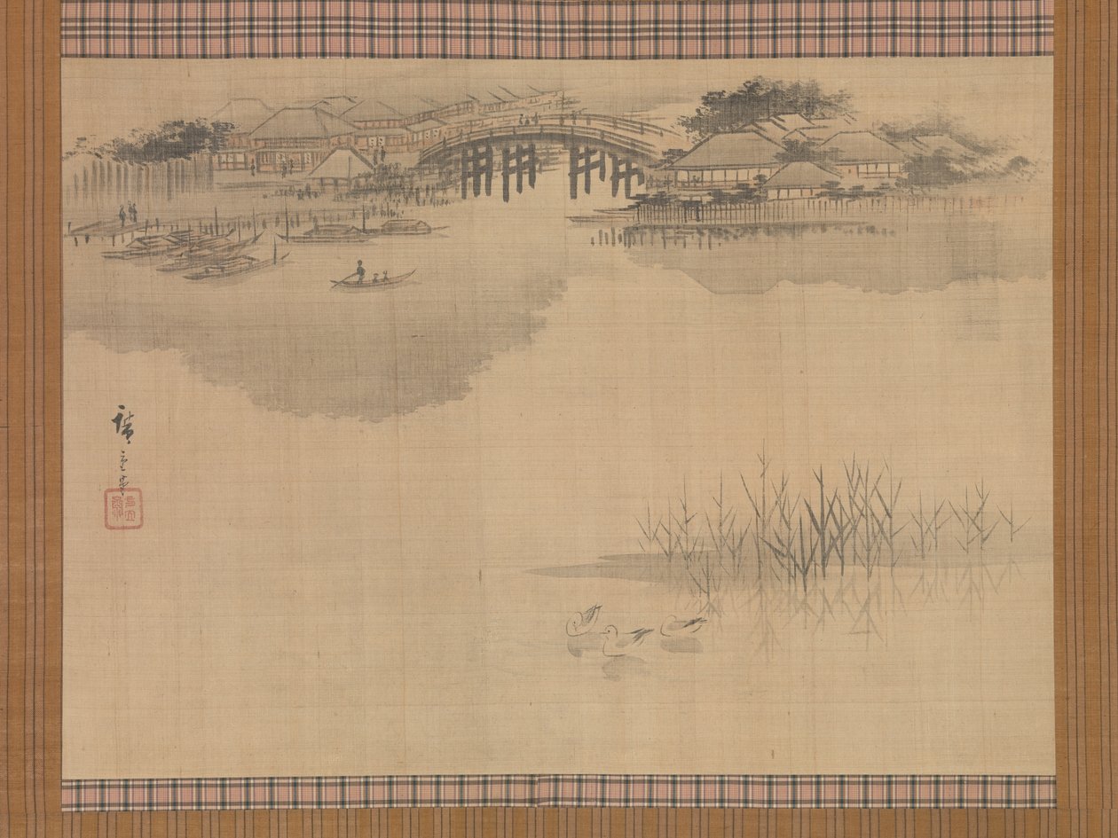 A ponte de Imado ao pé do monte Matsuchi de Utagawa Hiroshige