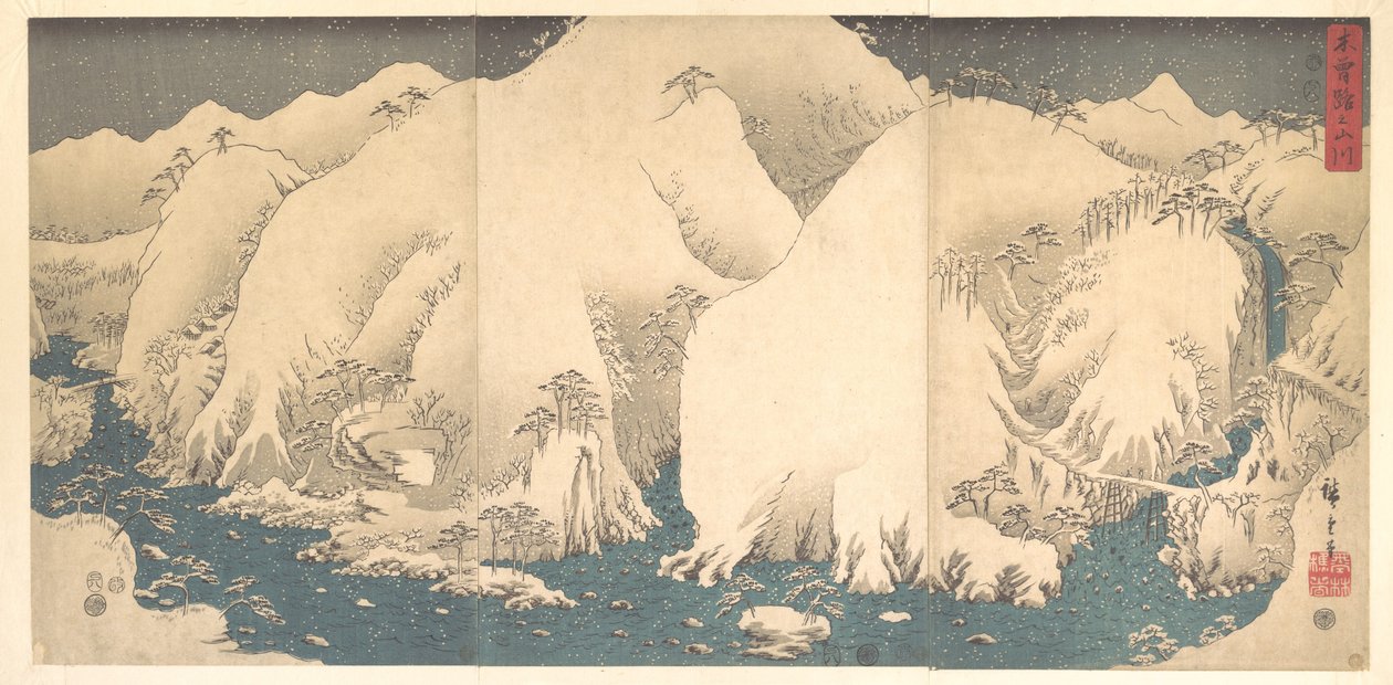 As Montanhas Kiso cobertas de neve de Utagawa Hiroshige