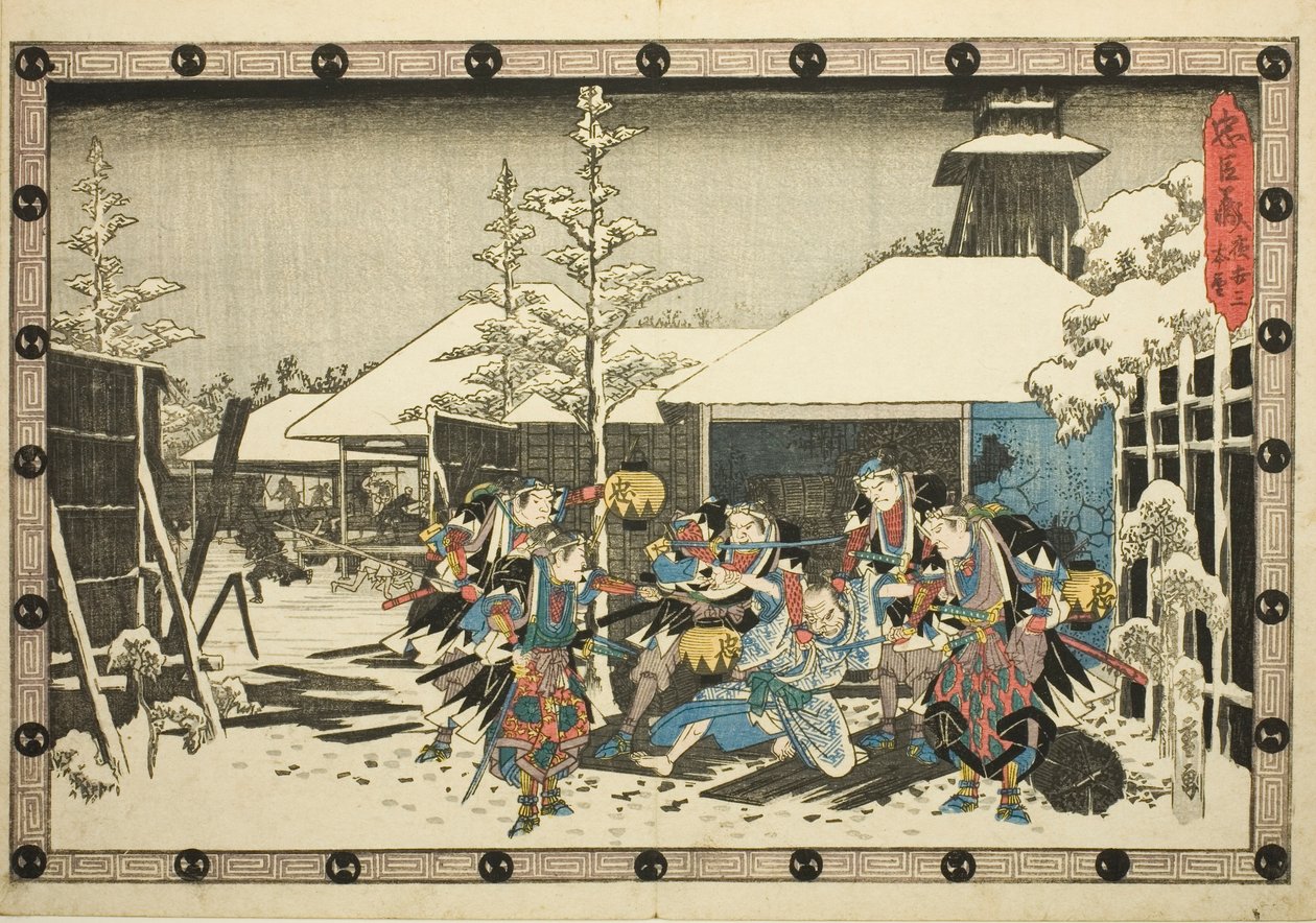 O Ataque Noturno, Parte 3: Missão Cumprida (Youchi san, honmo), da série "A Vingança dos Retentores Leais (Chushingura)" de Utagawa Hiroshige