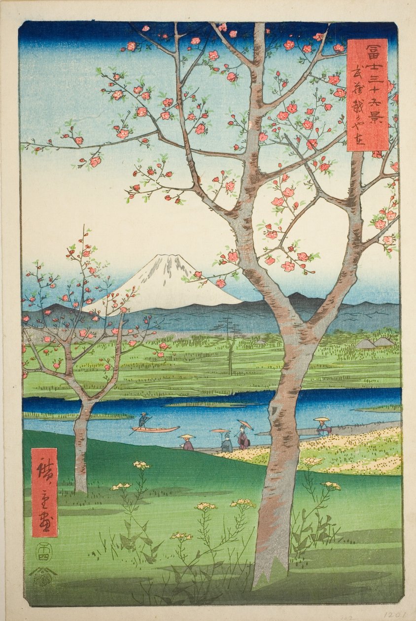 Os arredores de Koshigaya na província de Musashi (Musashi Koshigaya zai), da série "Trinta e seis vistas do Monte Fuji (Fuji sanjurokkei)" de Utagawa Hiroshige
