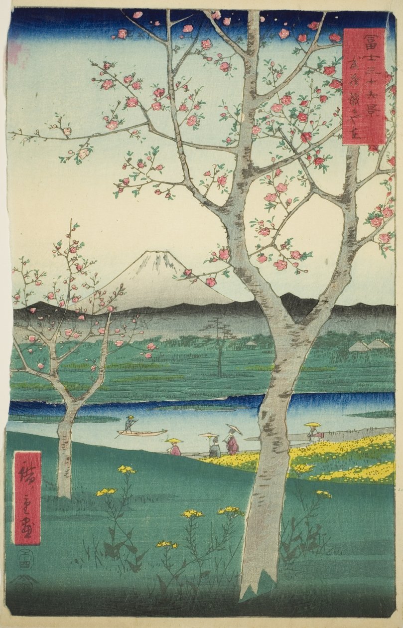 Os arredores de Koshigaya na província de Musashi (Musashi Koshigaya zai), da série "Trinta e seis vistas do Monte Fuji (Fuji sanjurokkei)" de Utagawa Hiroshige