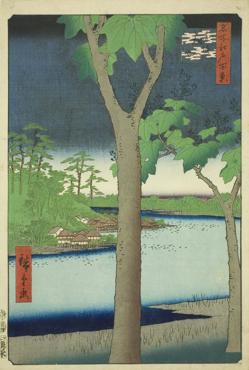 Te Paow nia Grove at Akasaka (Akasaka Kirihata), da série ”Ridge for dre d Fa net s views of Edo (Cem pontos turísticos famosos de Edo)” de Utagawa Hiroshige