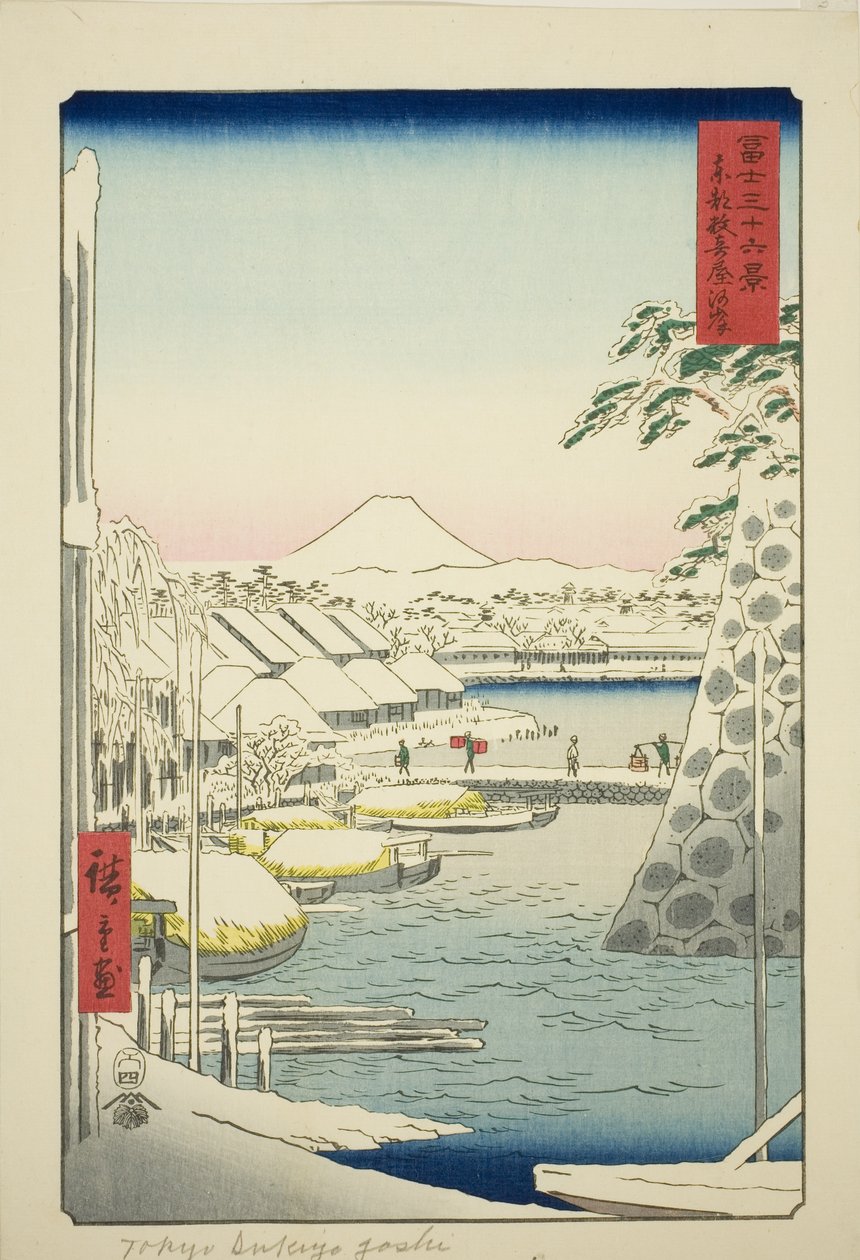 A margem do rio em Sukiya na Capital Oriental (Toto Sukiyagashi), da série "Trinta e seis vistas do Monte Fuji (Fuji sanjurokkei)" de Utagawa Hiroshige