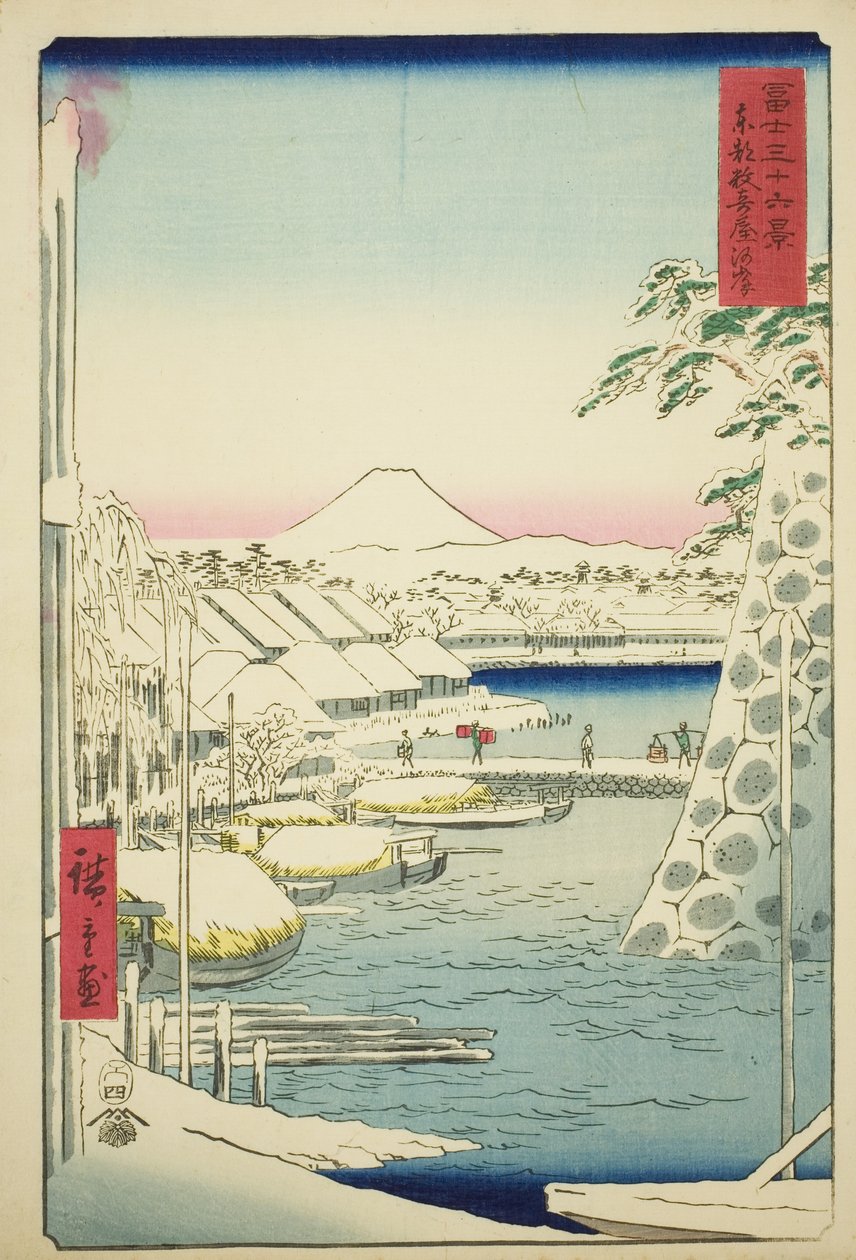 A margem do rio em Sukiya na Capital Oriental (Toto Sukiyagashi), da série "Trinta e seis vistas do Monte Fuji (Fuji sanjurokkei)" de Utagawa Hiroshige