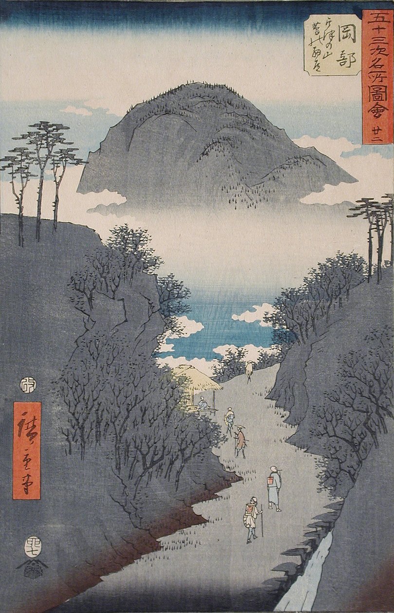 A estrada através da hera no monte Utsu perto de Okabe de Utagawa Hiroshige