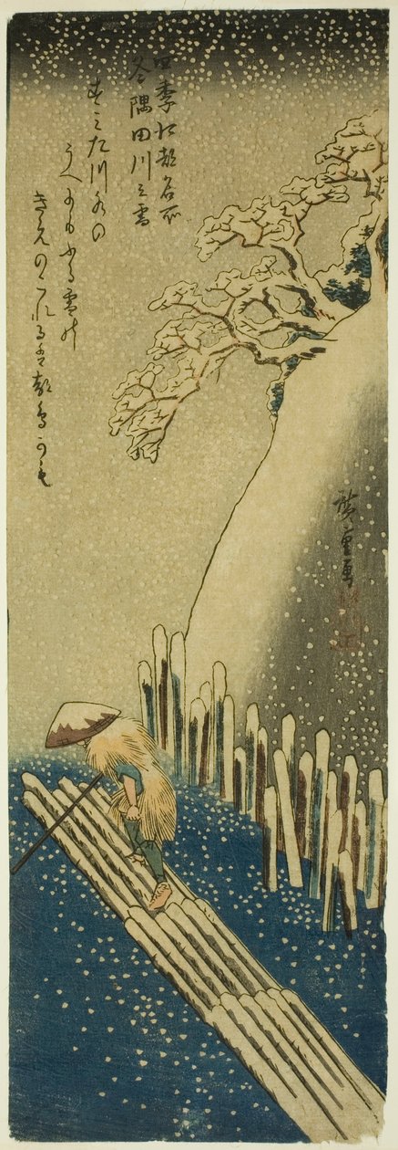 O Rio Sumida na Neve de Inverno (Fuyu Sumidagawa no yuki), da série "Lugares Famosos em Edo nas Quatro Estações (Shiki Koto meisho)" de Utagawa Hiroshige