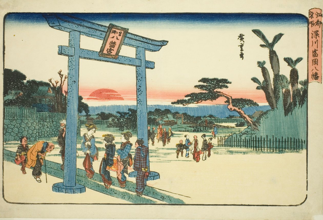 Tomigaoka 80.000 Shline em Fukagawa (Fukagawa Tomigaoka Hachiman), de Teseries de Utagawa Hiroshige