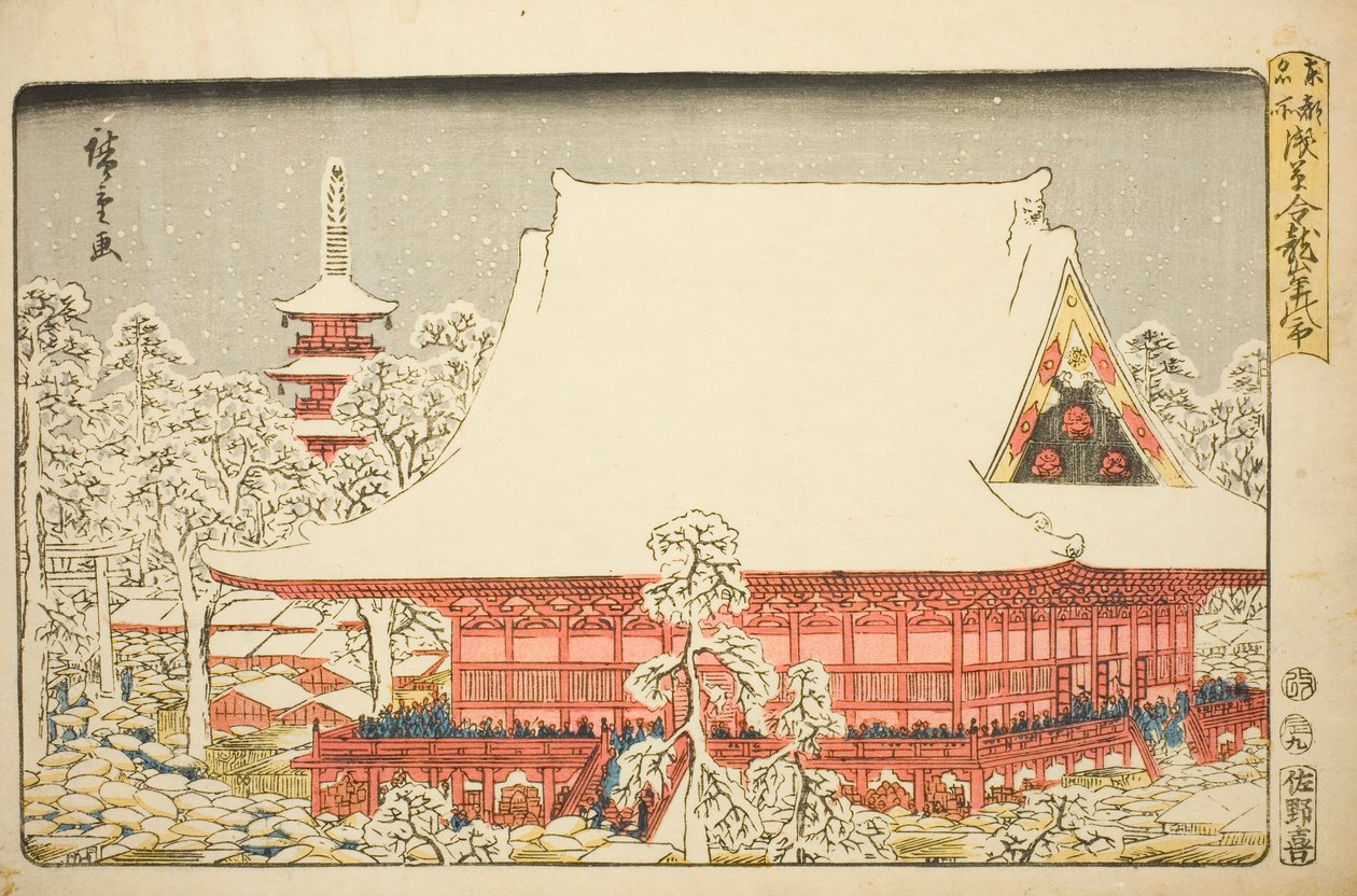 A Feira de Fim de Ano no Templo Kinryuzan em Asakusa (Asakusa Kinryuzan toshi no ichi), da série "Lugares Famosos na Capital Oriental (Toto meisho)" de Utagawa Hiroshige