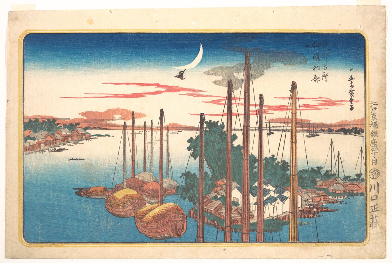 O primeiro canto do cuco do ano em Tsukudajima de Utagawa Hiroshige