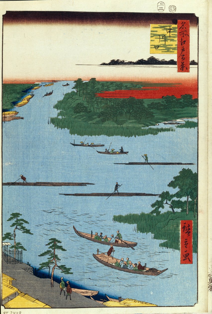 A foz do rio Nakagawa Cem vistas famosas de Edo, 1856-1858 de Utagawa Hiroshige