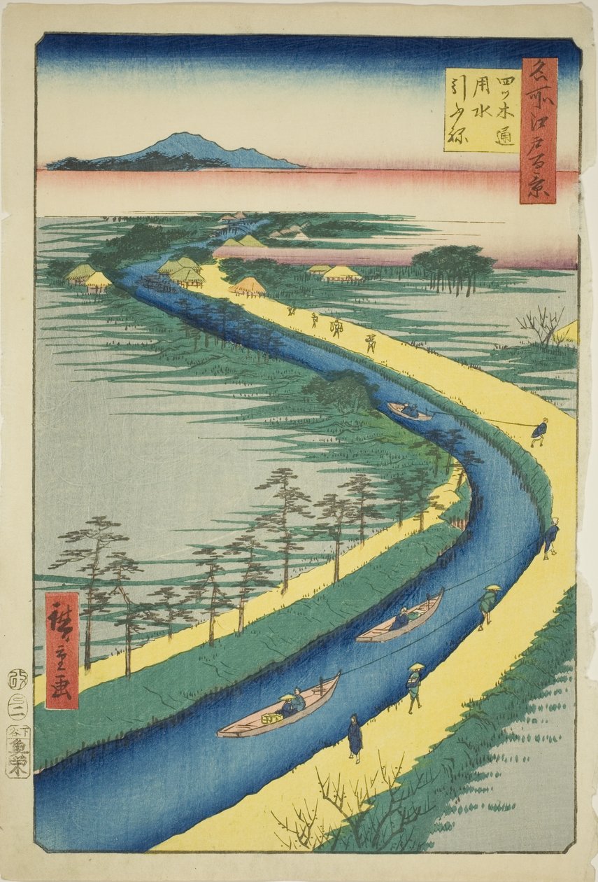 e w boats aong te success kana l (yotsugidori yosui rebocador), da série “Ridge dre d fa net s views of Edo (famous place 100 views of Edo)” de Utagawa Hiroshige