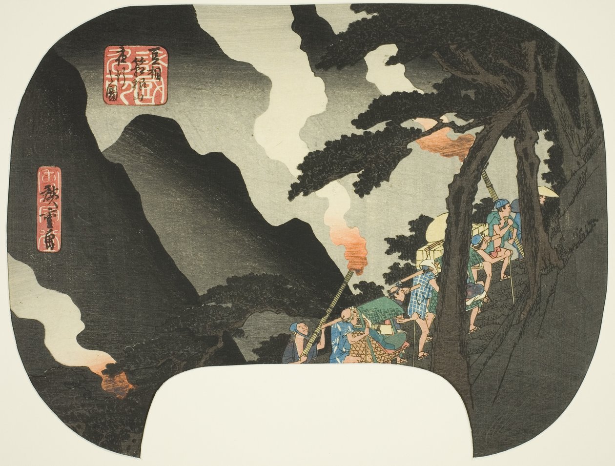 Viajando à noite nas montanhas Hakone na fronteira das províncias de Izu e Sagami (Zuso Hakone-yama yako no zu), da série "Lugares famosos nas várias províncias (Shokoku meisho)" de Utagawa Hiroshige
