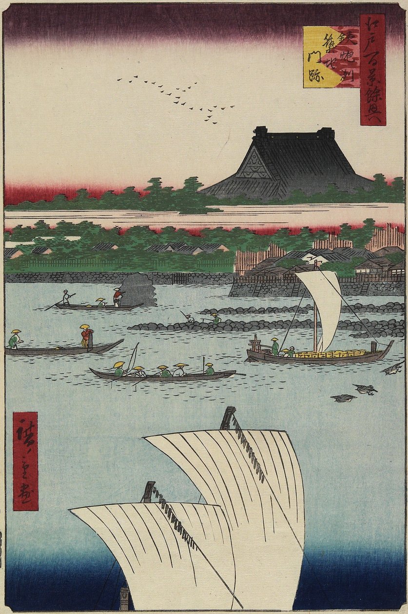 Templo de Tsukiji, Teppo_zu, julho de 1858 de Utagawa Hiroshige